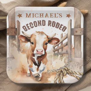 Second RODEO Wild West Bull Cowboy 2nd Birthday Paper Plate