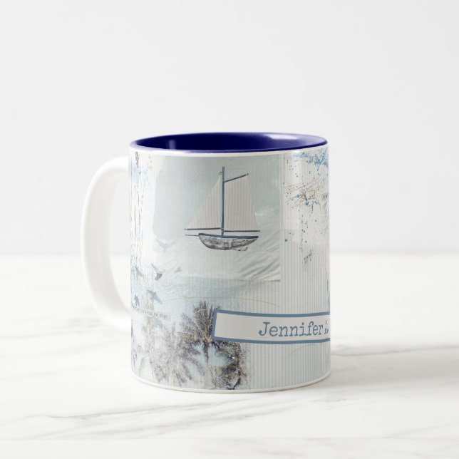 Second Seascape Collage Two-Tone Coffee Mug (Front Left)
