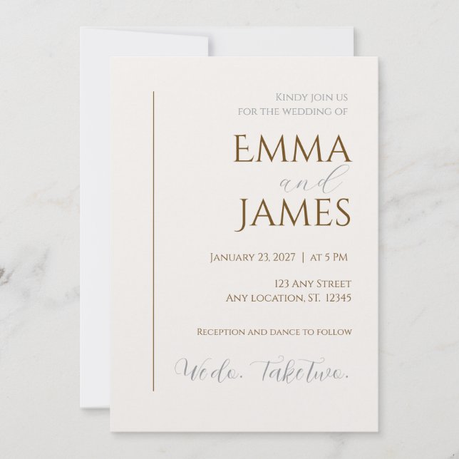 Second Wedding Invitation. Modern minimalist  Invitation (Front)
