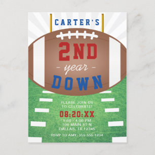 Second Year Down Football Theme Birthday Invitation Postcard