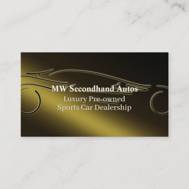 Secondhand Autos, luxury gold sports car logo Business Card (Front)