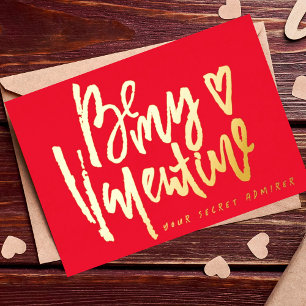 SECRET ADMIRER RED MODERN VALENTINES DAY GOLD FOIL HOLIDAY CARD