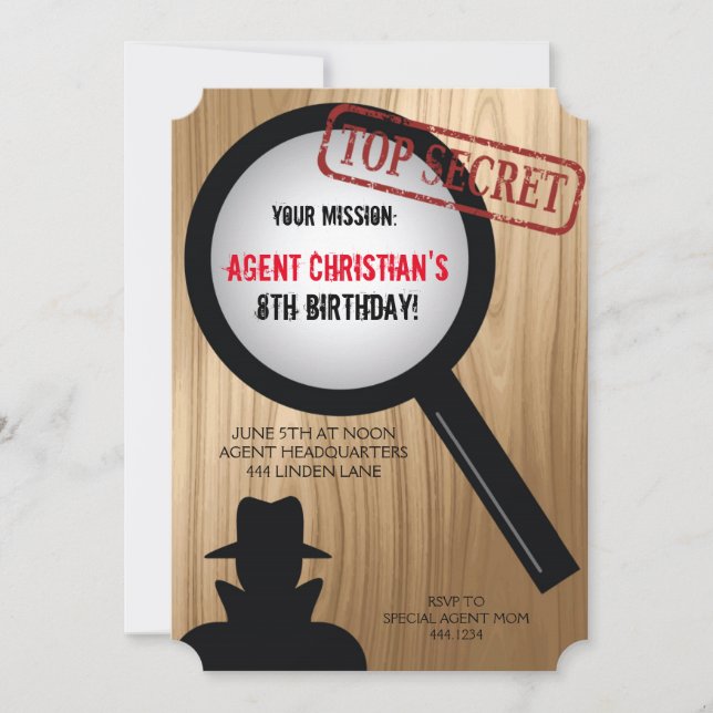 Secret Agent Birthday Party Invitations (Front)