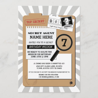 SECRET AGENT DETECTIVE CRIME SPY BIRTHDAY PARTY INVITATION