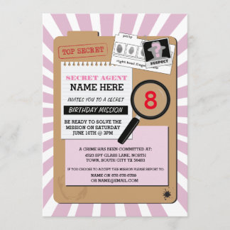 SECRET AGENT DETECTIVE CRIME SPY BIRTHDAY PARTY INVITATION