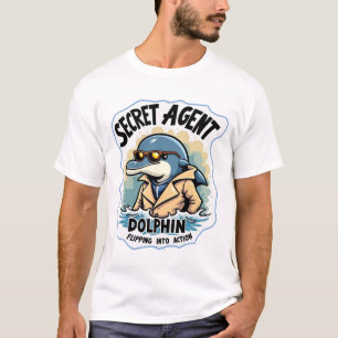 Secret Agent Dolphin in Sunglasses and Moustache T-Shirt