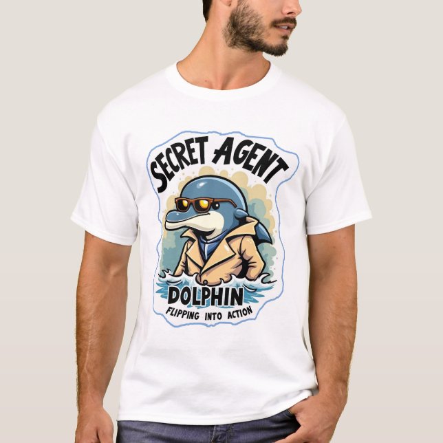 Secret Agent Dolphin in Sunglasses and Moustache T-Shirt (Front)