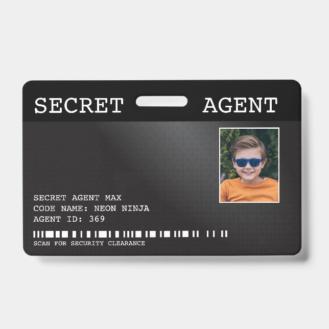 Secret Agent Spy Badge - BLACK ID Badge (Front)