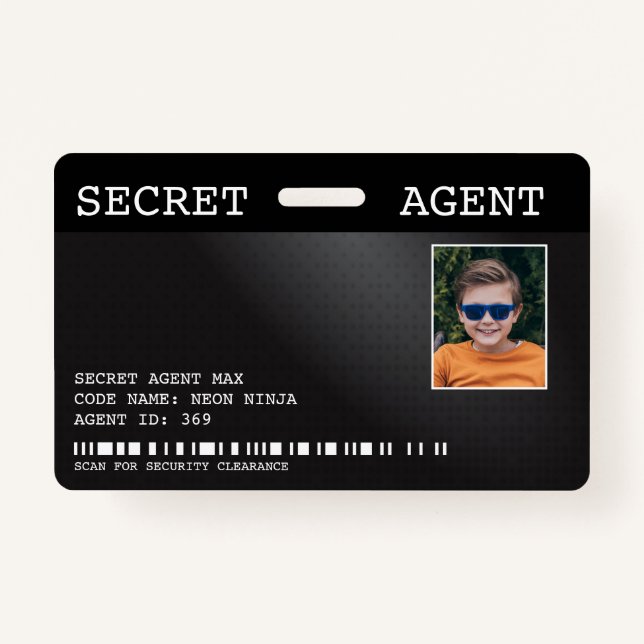 Secret Agent Spy Badge - BLACK ID Badge (Front)