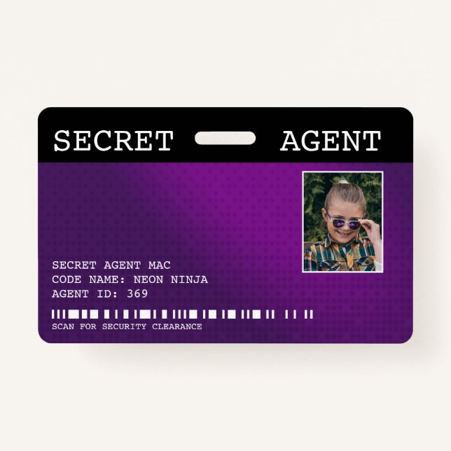 Secret Agent Spy Badge - PURPLE ID Badge (Front)