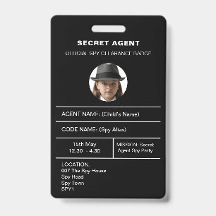 Secret Agent Spy Party identity badge ID Badge