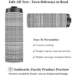 Secret Alphabet Pattern, Add A Quote Black Thermal Tumbler