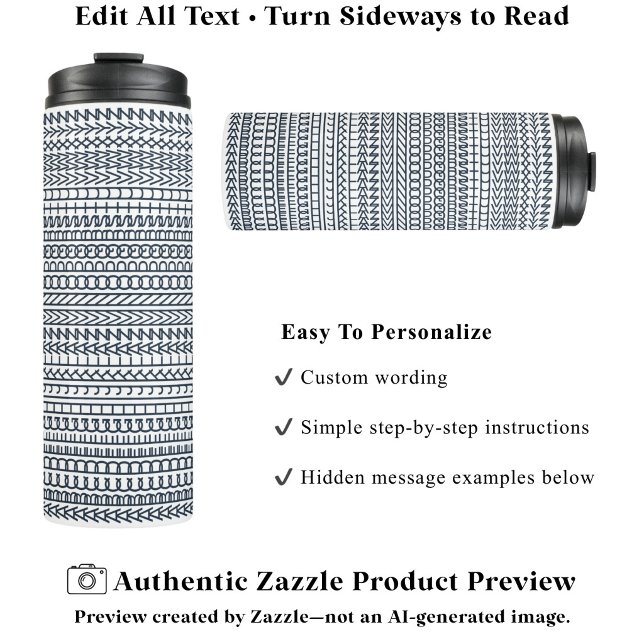 Secret Alphabet Pattern, Personalised Message Navy Thermal Tumbler (Creator Uploaded)