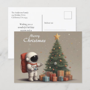 Secret Astronaut Santa Gifts under Christmas Tree Holiday Postcard