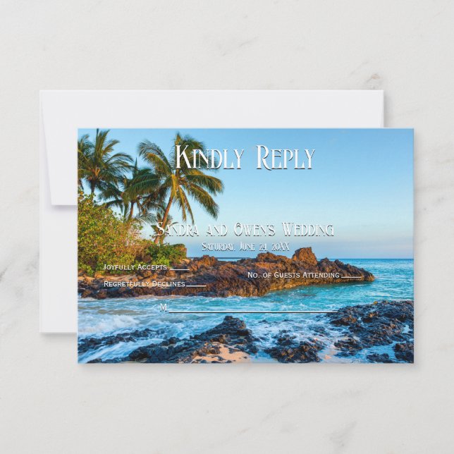 Secret Beach Maui, Tropical Paradise, Wedding RSVP Thank You Card (Front)