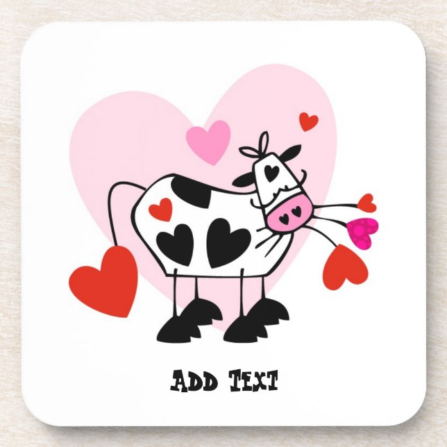 Secret Crush gift idea Love sick Cow Personalised Coaster (Front)