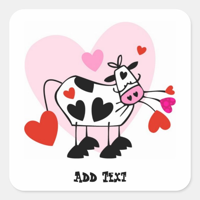Secret Crush gift idea Love sick Cow Personalised Square Sticker (Front)