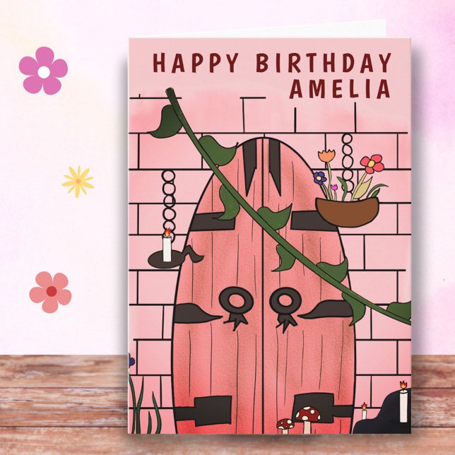 Secret Door Fairy Tale Drawing Girl Birthday  Card (Creator Uploaded)