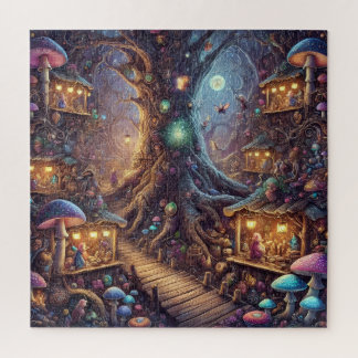 Secret Fairy Market Forest with Mushrooms & Tree Jigsaw Puzzle