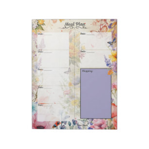 Secret Garden 7 Day Blank Meal Planner Tear-Away Notepad