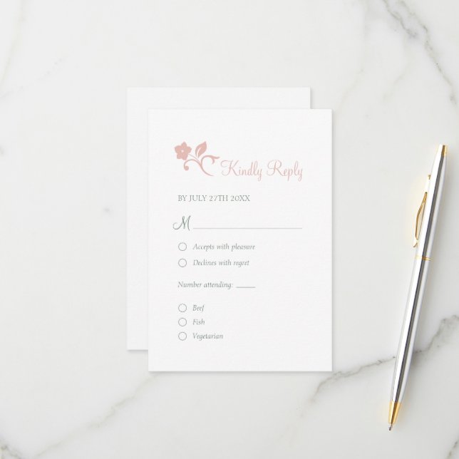 Secret Garden Blush Floral Lovebirds Wedding RSVP Card (Front/Back In Situ)