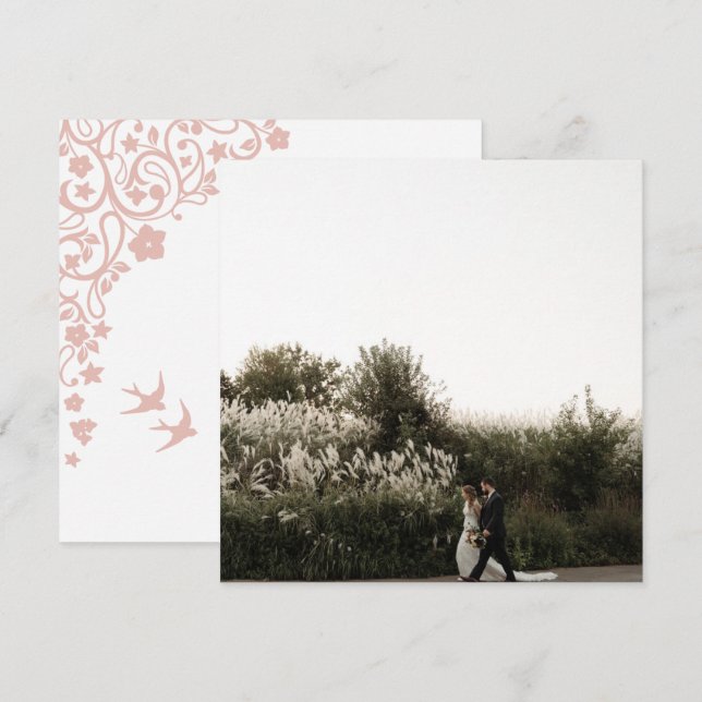 Secret Garden Blush Floral Square Photo Thank You (Front/Back)