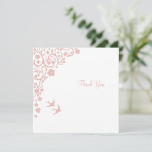 Secret Garden Blush Floral Square Wedding Thank You Card