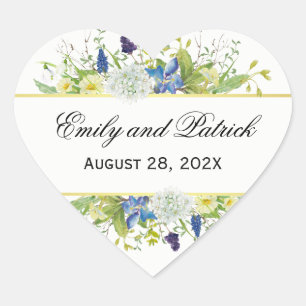 Secret Garden Boho Wildflowers Wedding Heart Sticker