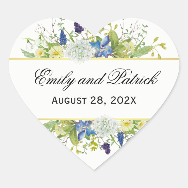 Secret Garden Boho Wildflowers Wedding Heart Sticker (Front)