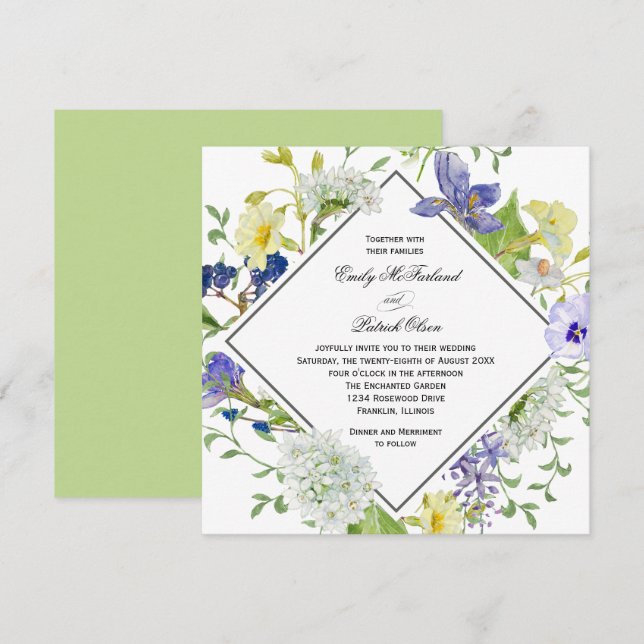 Secret Garden Boho Wildflowers Wedding Invitation (Front/Back)