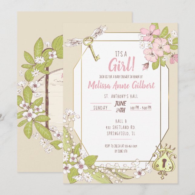 Secret Garden Girl Baby Shower Invitation (Front/Back)