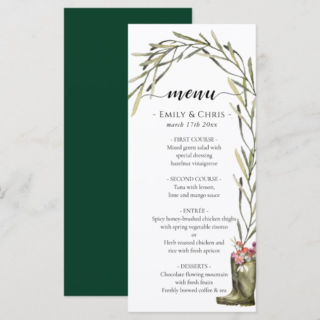 Secret Garden | Gold Confetti Elegant Floral  Menu (Front/Back)