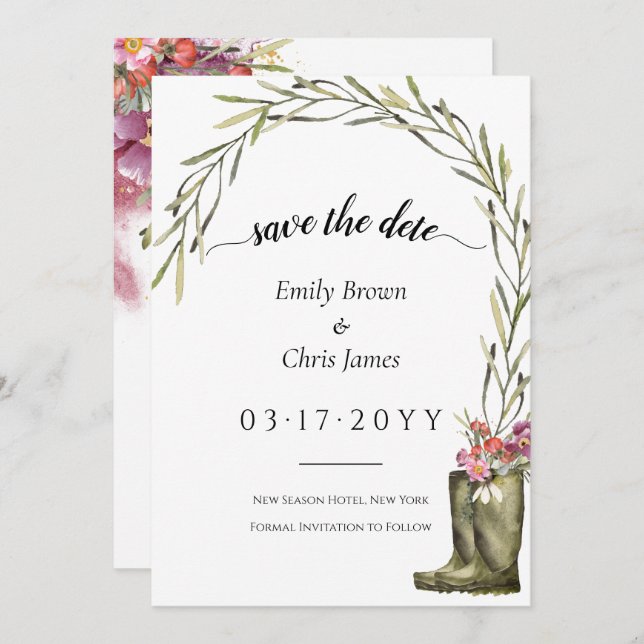Secret Garden | Gold Confetti Elegant Floral  Save The Date (Front/Back)