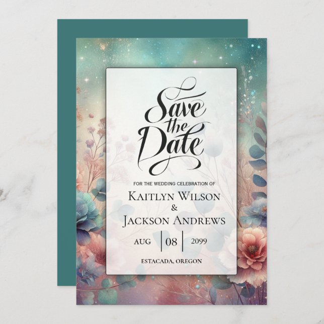 Secret Garden in Evening Glow Wedding Save The Date (Front/Back)