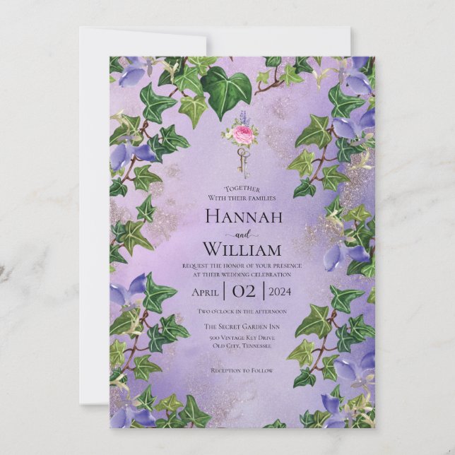Secret Garden Lilac and Vines Wedding Invitation (Front)