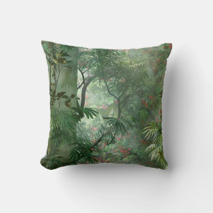 Secret garden mysterious jungle flowers and trees cushion