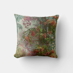 Secret garden mysterious jungle flowers and trees cushion
