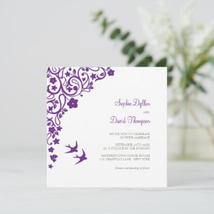 Secret Garden Purple Floral Lovebirds Square Invitation