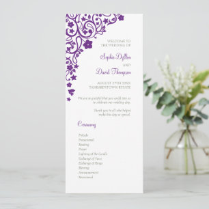Secret Garden Purple Floral Lovebirds Wedding Programme