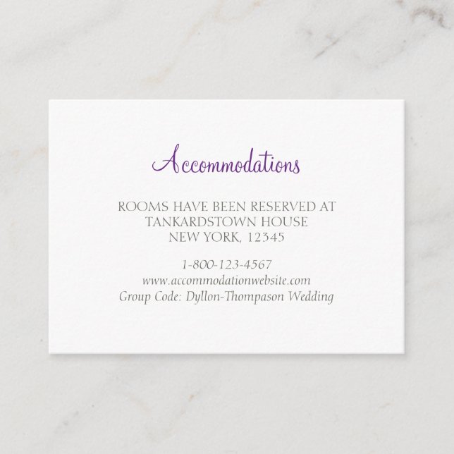 Secret Garden Purple Wedding Accommodations Enclosure Card (Front)