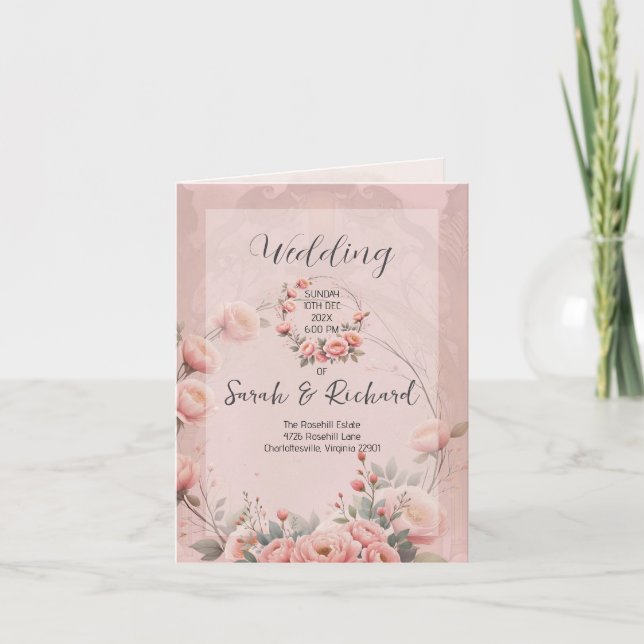 Secret Garden Romantic Peach Wedding Program Thank You Card (Front)