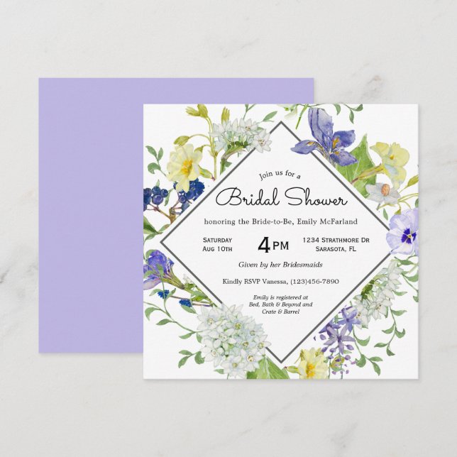 Secret Garden Rustic Wildflowers Bridal Shower Invitation (Front/Back)