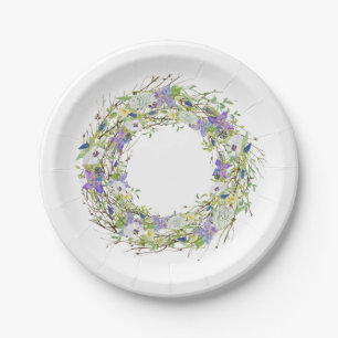 Secret Garden Rustic Wildflowers Wreath Paper Plate
