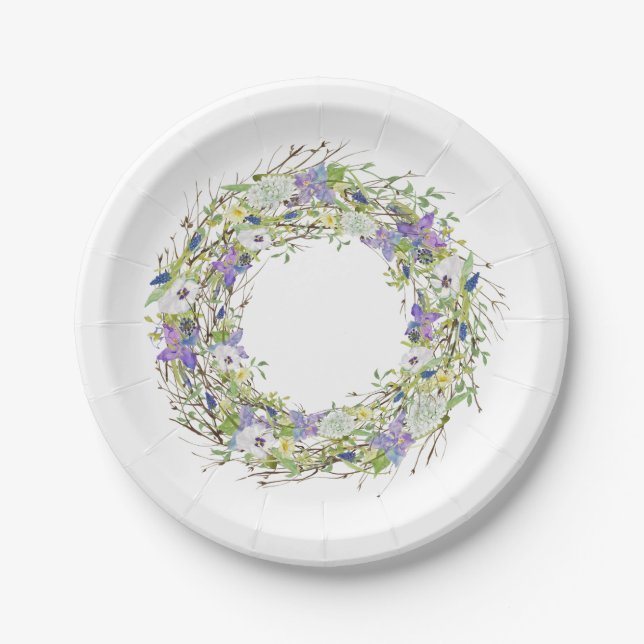 Secret Garden Rustic Wildflowers Wreath Paper Plate (Front)