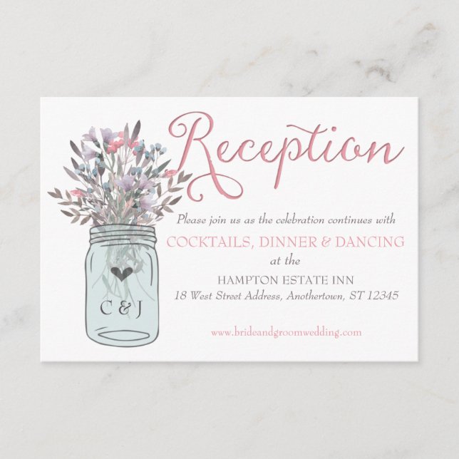 Secret Garden Watercolor Mason Jar Reception Card (Front)
