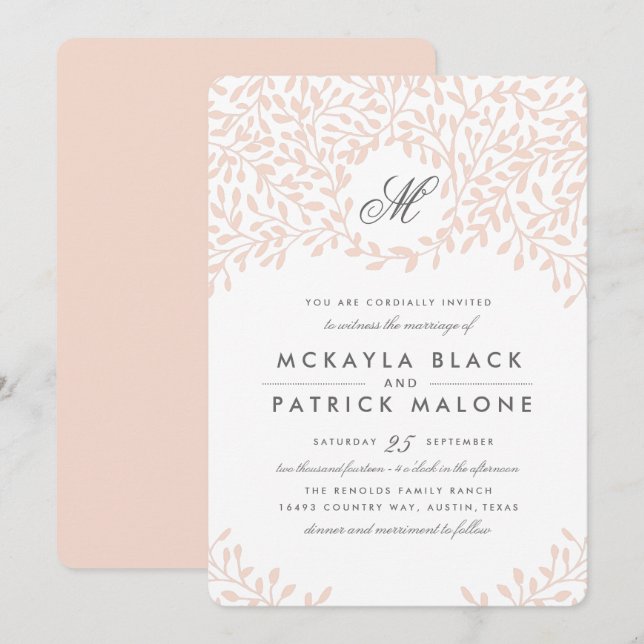 Secret Garden Wedding Invite - Blush (Front/Back)