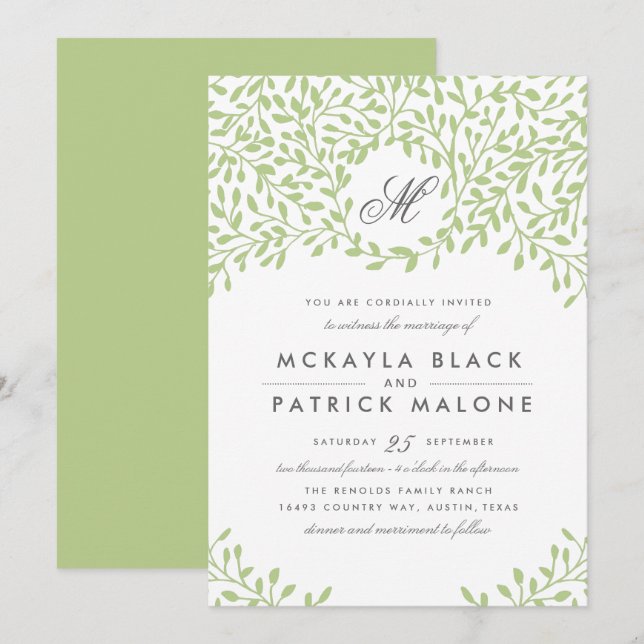 Secret Garden Wedding Invite - Green (Front/Back)