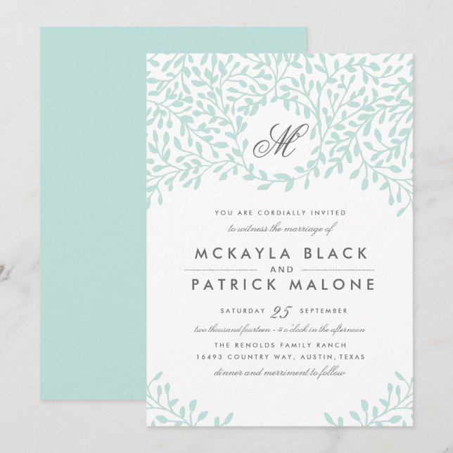 Secret Garden Wedding Invite - Mint (Front/Back)