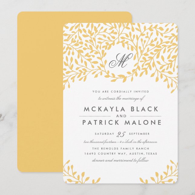 Secret Garden Wedding Invite - Mustard (Front/Back)