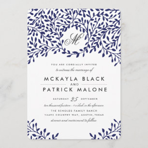 Secret Garden Wedding Invite - Navy